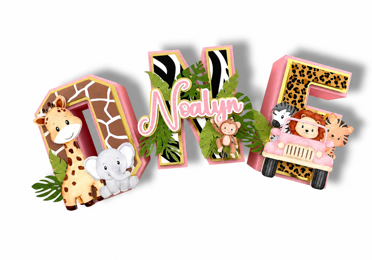 Jungle Safari pink and Gold - 3D Letters