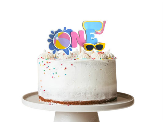 Pool Party 1st Birthday Smash Cake Topper Orange