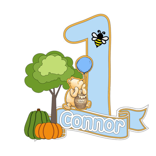 pooh blue and gold fall autumn smash cake topper