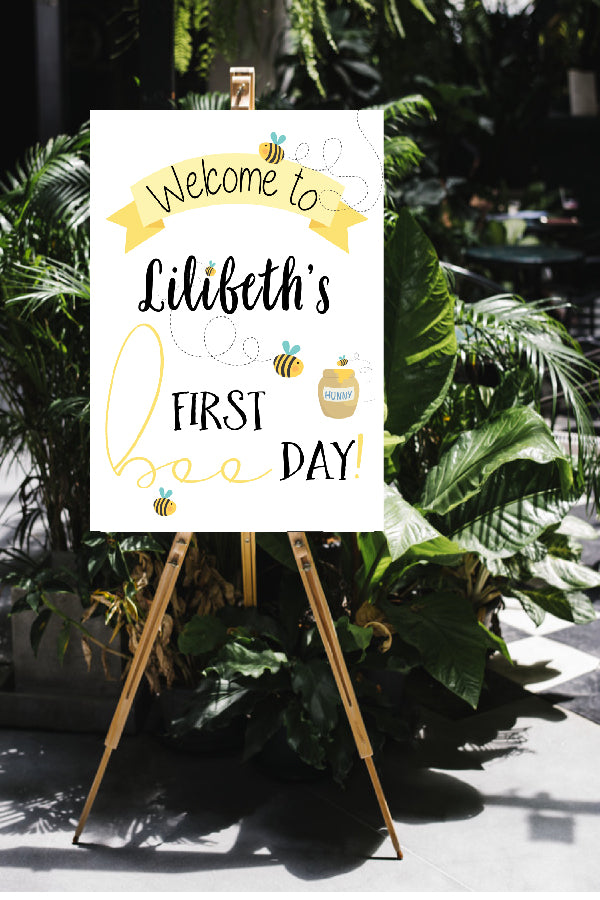 bee day children birthday welcome sign