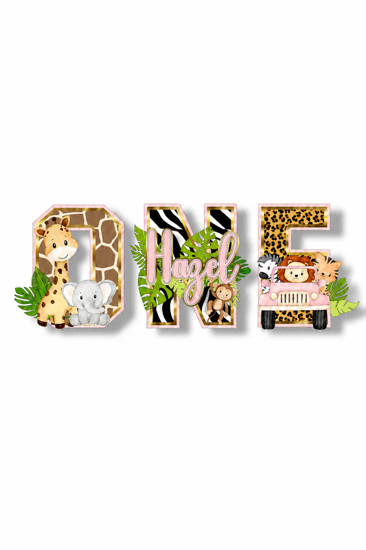 Jungle Safari pink and Gold - 3D Letters