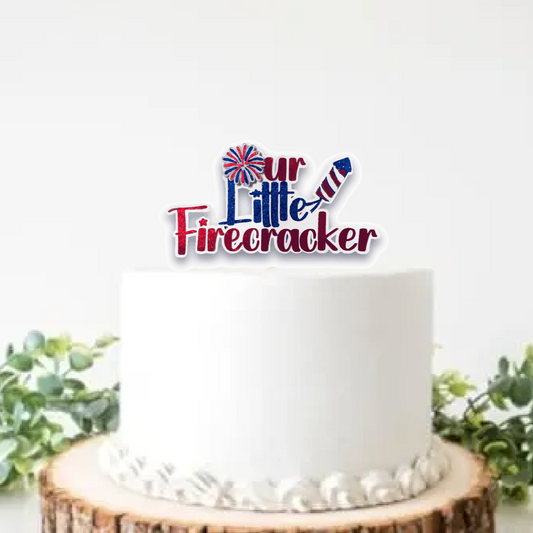 Our Firecracker cake topper made out of no shred red and navy glitter cardstock