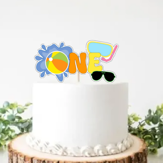 First Birthday beach pool smash cake topper