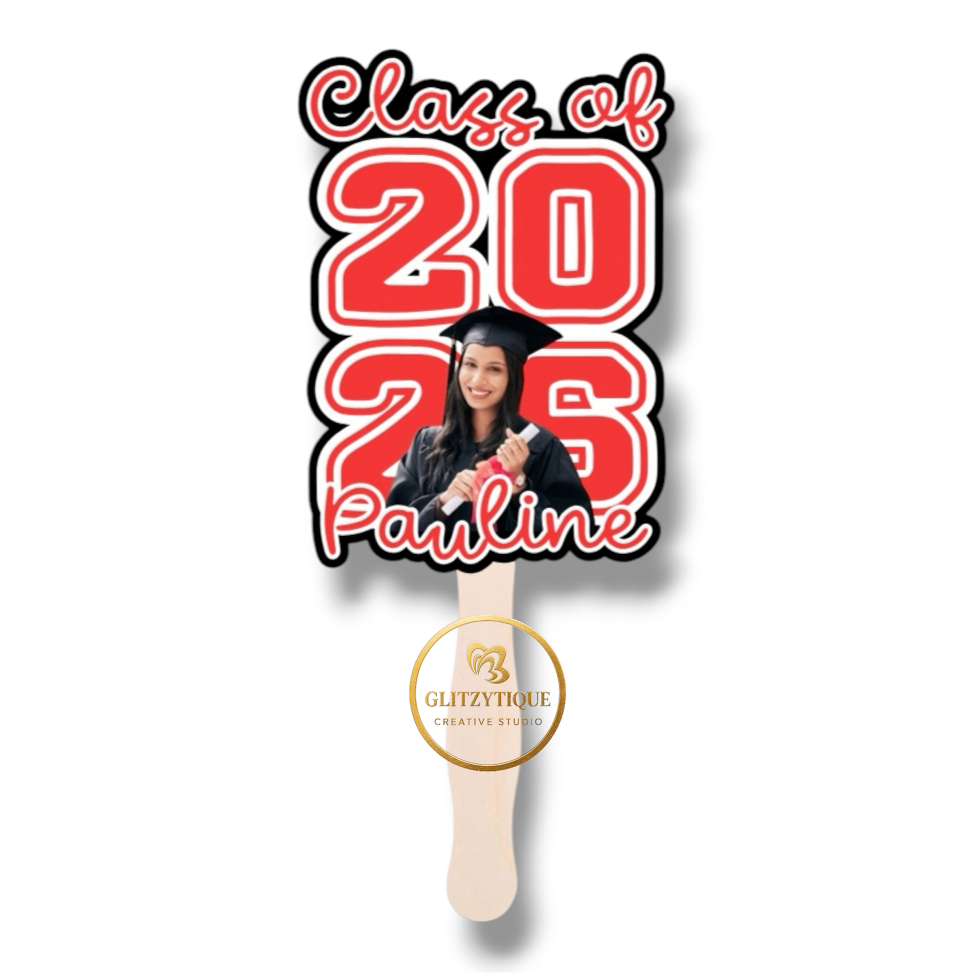 Graduation-themed paddle with 'Class of 2025  graduation fan party favors
