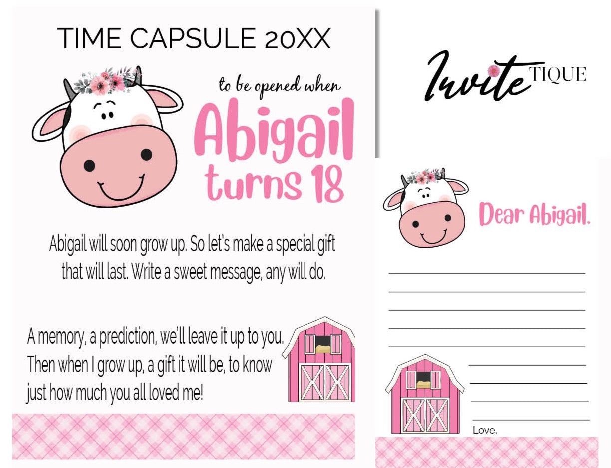 cow baby shower time capsule