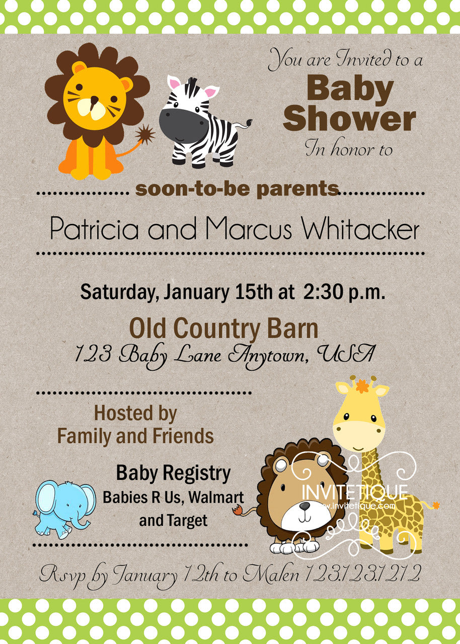 Jungle Baby Animals Baby Shower Invitations - Invitetique