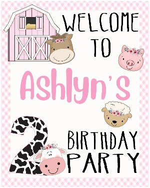 pink farm animals first birthday 