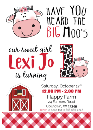 Lil' Cow birthday party invitation