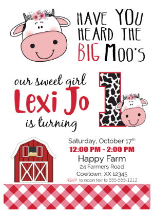 little cow girl birthday invitation