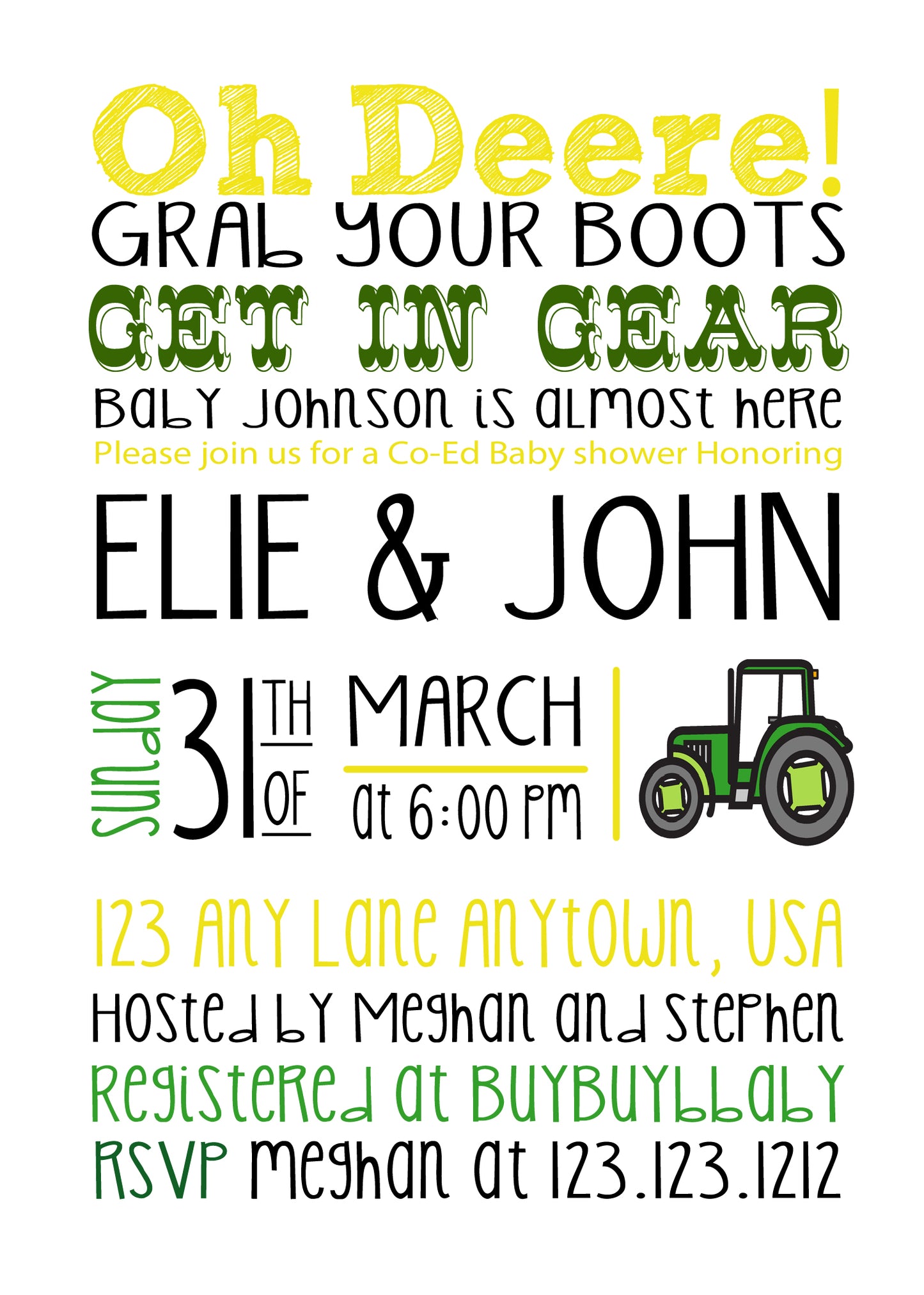 John Deere Baby Shower invitations - JD01 - Invitetique