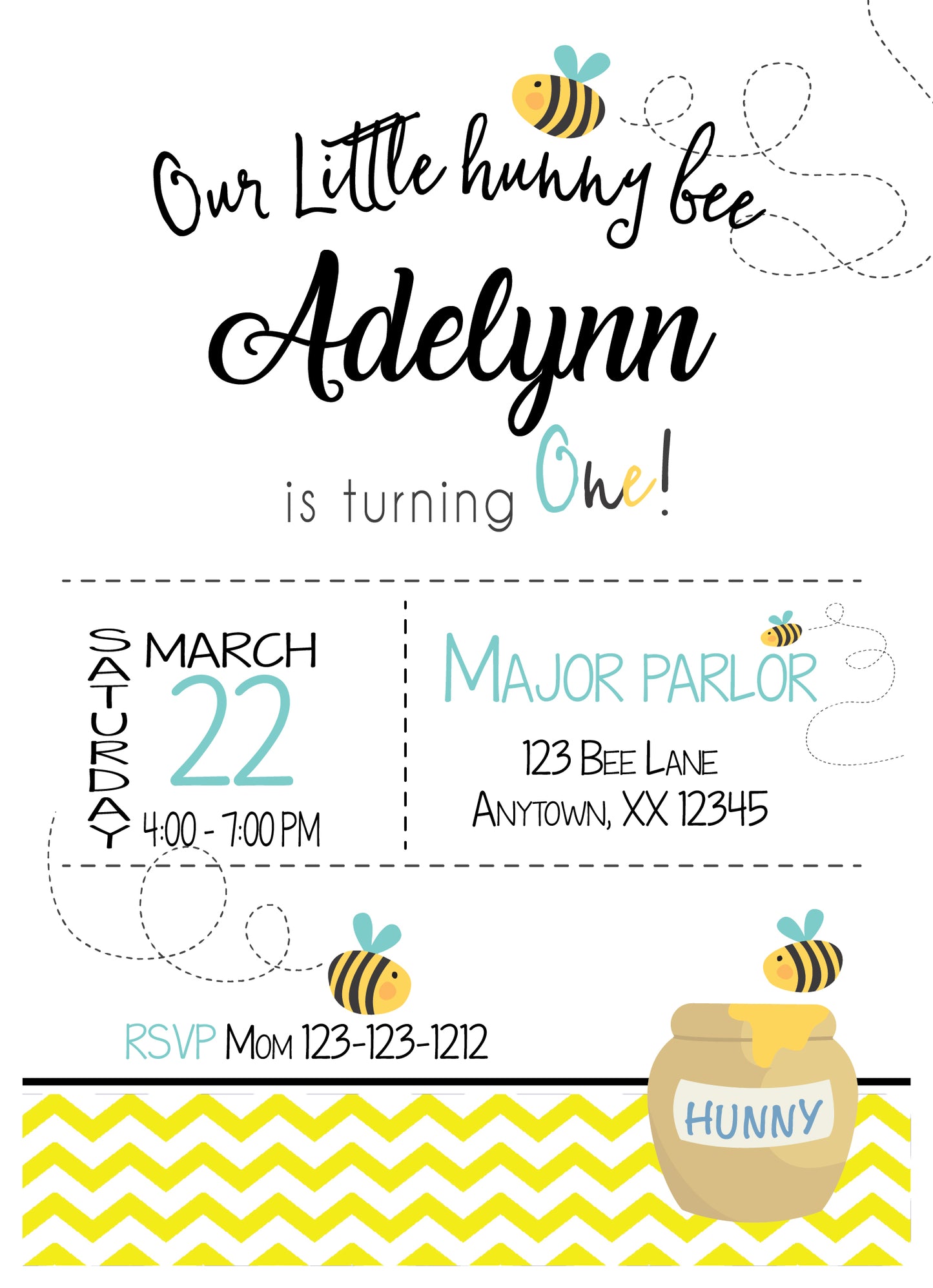 LITTLE HUNNY BEE FIRST BIRTHDAY INVITATION