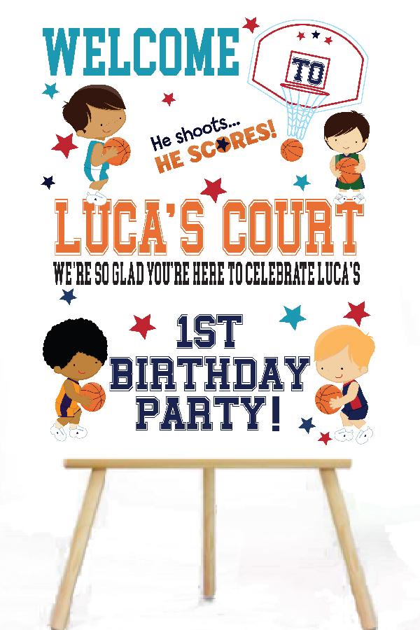 kids basket ball birthday welcome party sign, basketball birthday