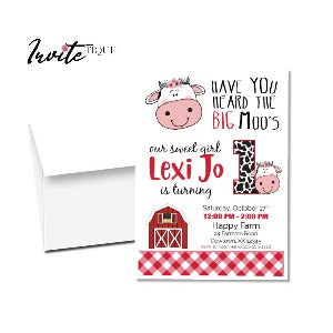 printed cow birthday invitation