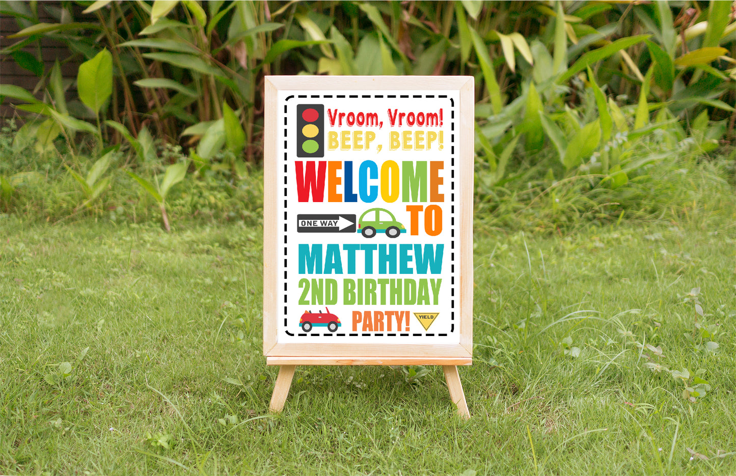 Cute Cars Birthday Welcome Sign - Invitetique