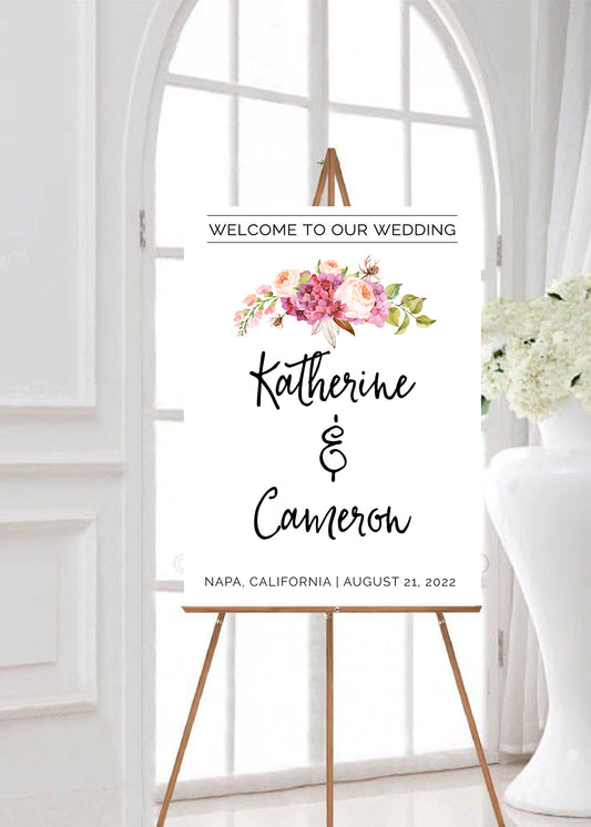 minimal flower wedding party sign