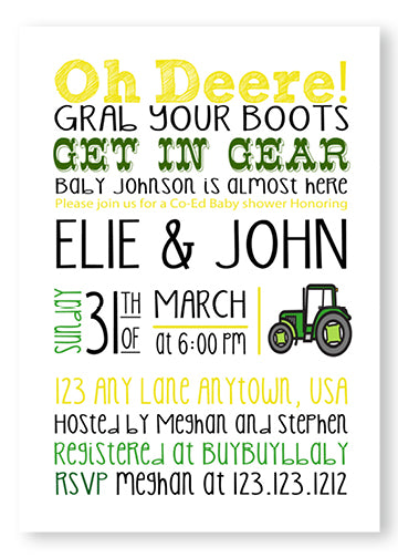 John Deere Baby Shower invitations - JD01 - Invitetique