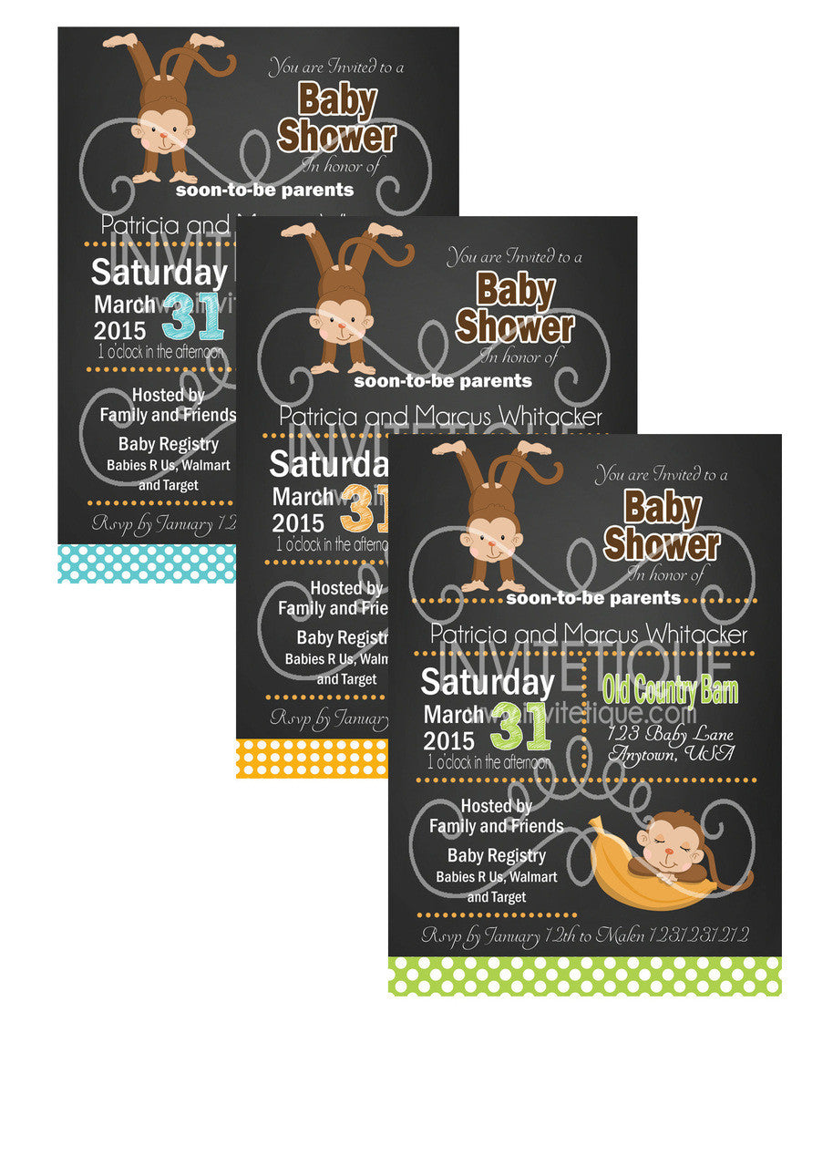 Jungle Chalk Monkey Boy Baby Shower Invitations - Invitetique