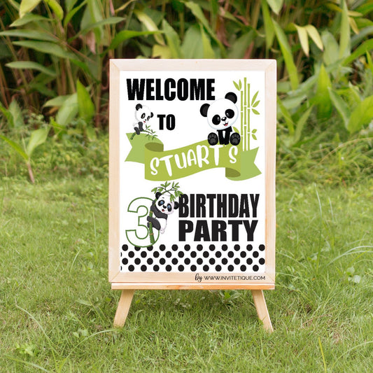 Boy panda birthday yard decoration