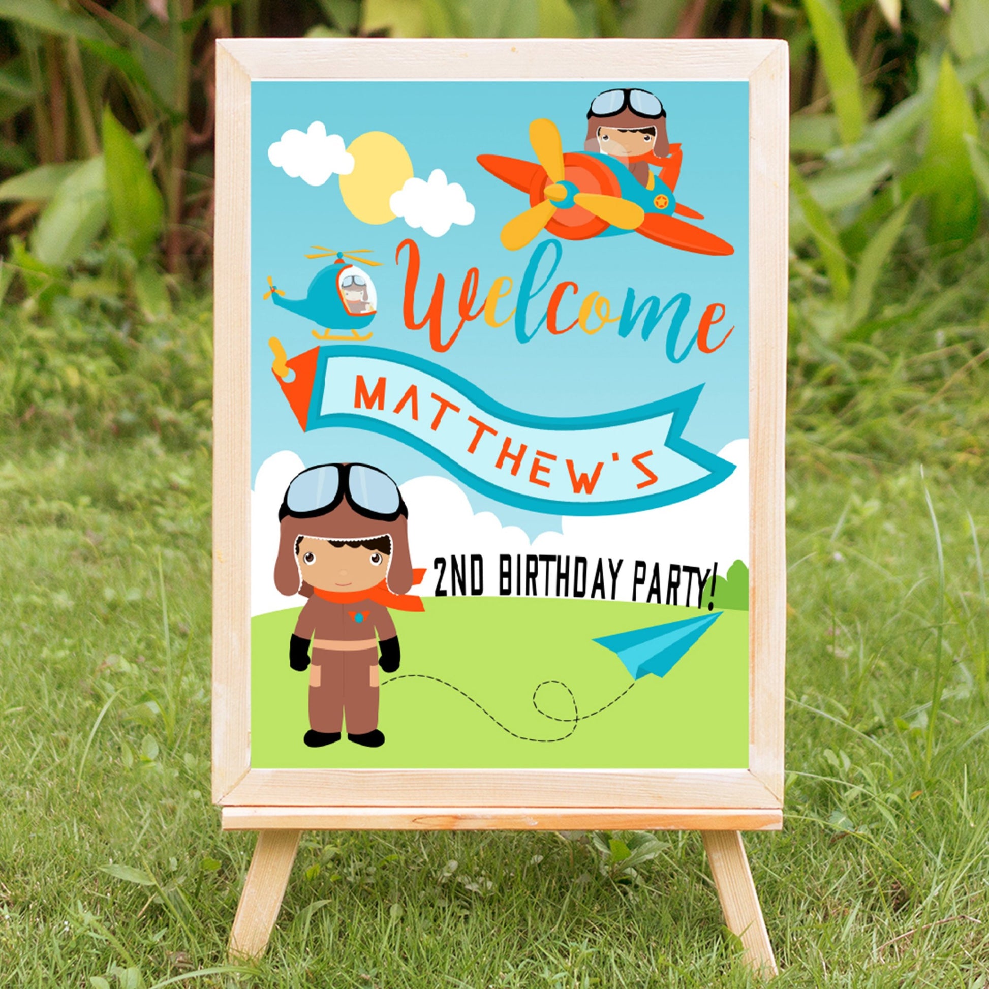 Airplane Pilot Birthday Party Welcome Sign - Invitetique