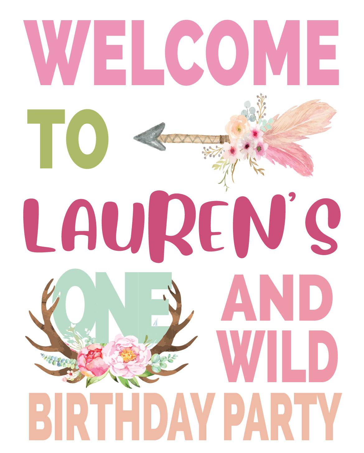 digital welcome wild one birthday sign