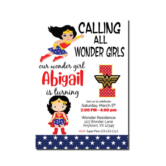 wonder woman kids invitations